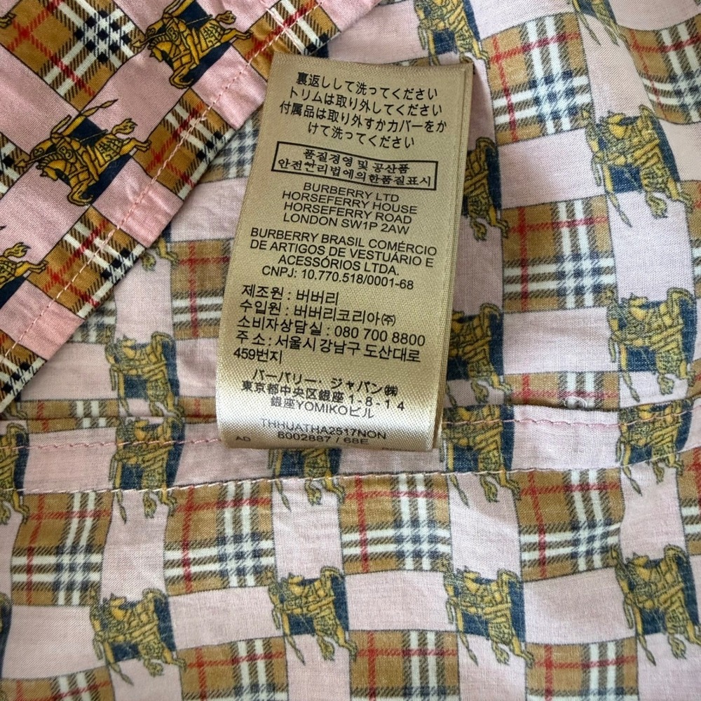 Burberry Shirt Dress Womens 14 Pink Short Sleeve Belted Tiled Archive Print - Picture 11 of 14